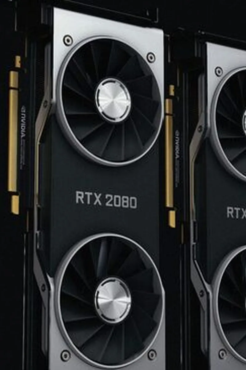 Dwie karty graficzne NVIDIA RTX 2080 na czarnym tle